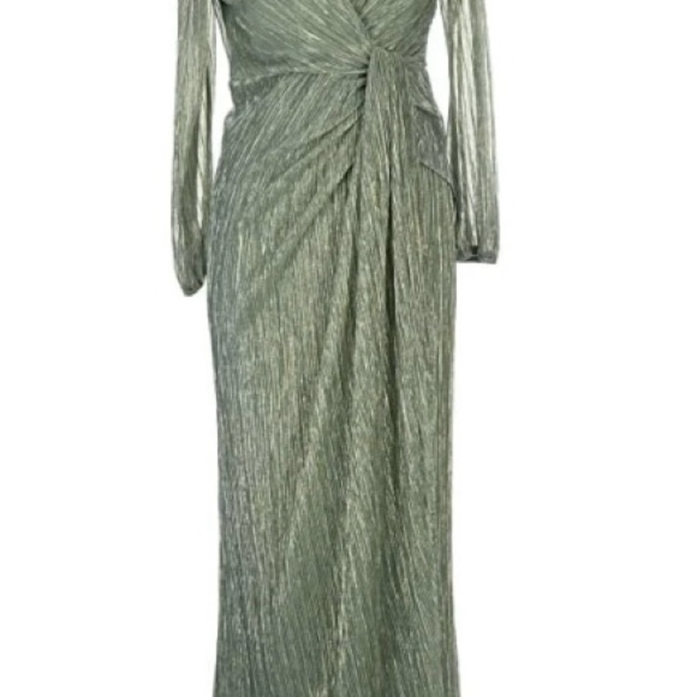 Adrianna Papell Metallic Green Long Sleeve Dress
